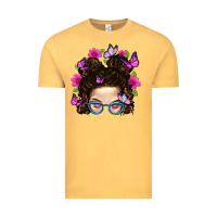 Vintage Mustard Messy Bun Mom With Butterfly Vintage Tee - BundleAndBundleShop