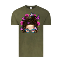 Vintage Olive Messy Bun Mom With Butterfly Vintage Tee - BundleAndBundleShop