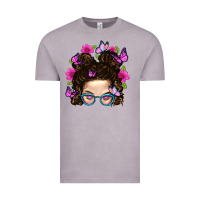 Vintage Zinc Messy Bun Mom With Butterfly Vintage Tee - BundleAndBundleShop