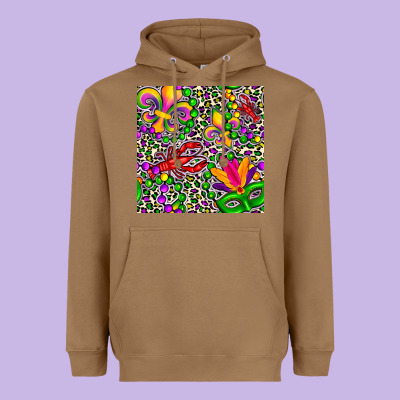 Mardi Gras Crawfish Leopard  Seamless Pattern Heavyweight Hoodie Designed By Fadigitalartstudio