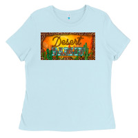 Western Desert Darlin Sunset Cactus Leopard Serape   License Plate Tem Ladies Tee | Teevron