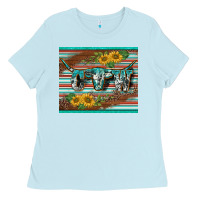 Baby Blue western cow serape leopard sunflowers mousepad Ladies Tee - BarkalooDesign