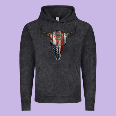 American Bull Skull Gemstone Vintage Hoodie Designed By Jasminsmagicworld