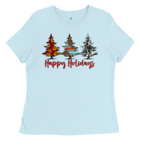 Baby Blue happy holidays christmas trees Ladies Tee - Jasminsmagicworld