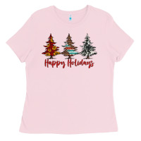 Bubblegum Pink happy holidays christmas trees Ladies Tee - Jasminsmagicworld