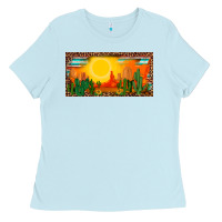 Baby Blue western  sunset cactus leopard serape   license plate template Ladies Tee - BarkalooDesign