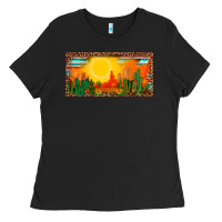 Black western  sunset cactus leopard serape   license plate template Ladies Tee - BarkalooDesign