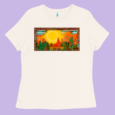 Western  Sunset Cactus Leopard Serape   License Plate Template Ladies Tee Designed By Barkaloodesign