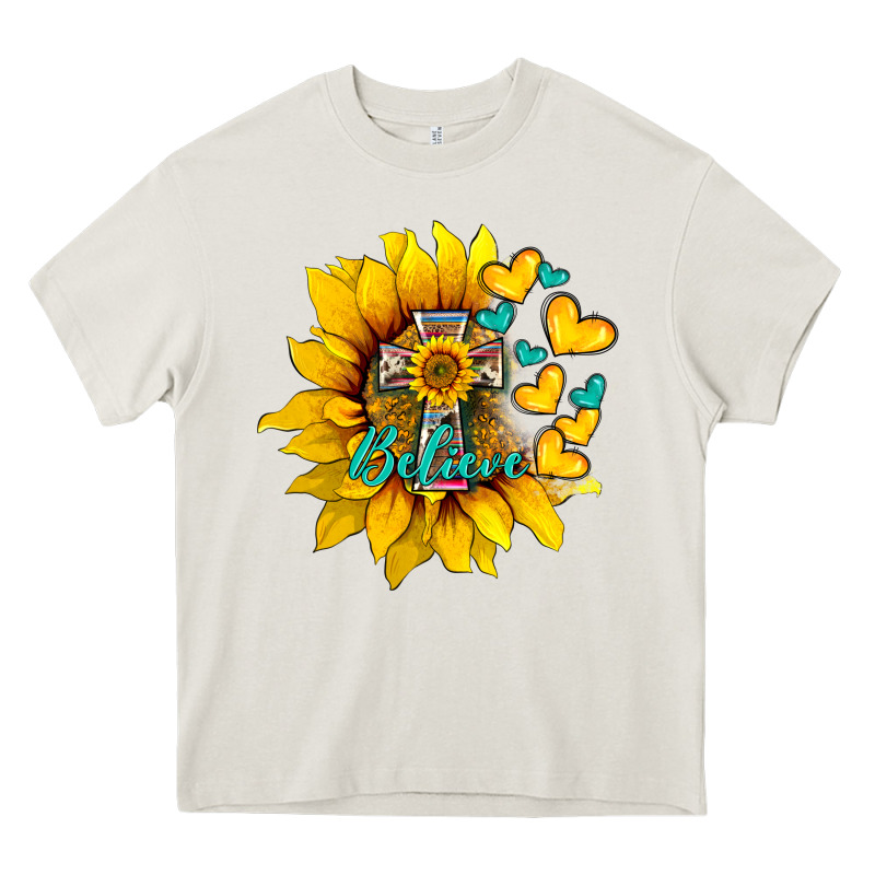 Western Sunflower  Cross Believe Heavy Core Tee by BarkalooDesign | Teevron