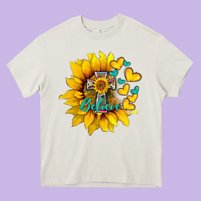 Western Sunflower  Cross Believe Heavy Core Tee Designed By Barkaloodesign