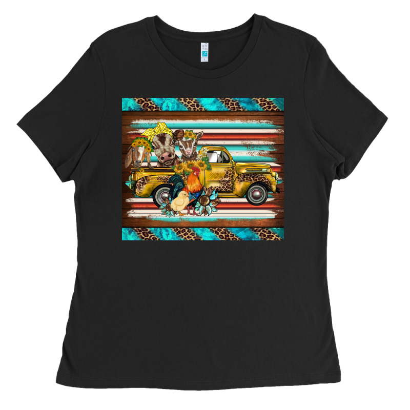 Western Truck Farm Animals Serape Leopard Turquoise's Ladies Tee by BarkalooDesign | Teevron