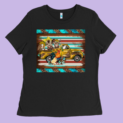 Western Truck Farm Animals Serape Leopard Turquoise's Ladies Tee Designed By Barkaloodesign