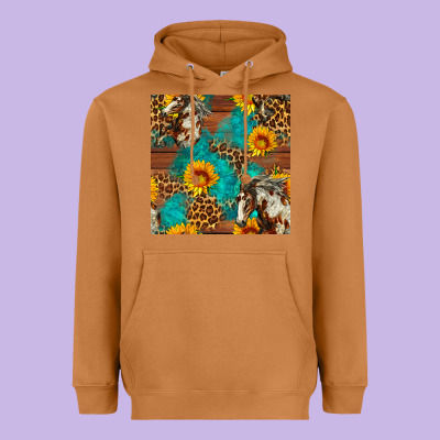 Western Horse And Sunflower Seamless Pattern Heavyweight Hoodie Designed By Fadigitalartstudio