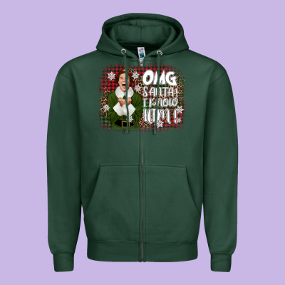 The Elf Omg Santa Zipper Hoodie Designed By Cowgirlartshop