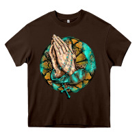 Chocolate Brown western praying hands prayer rosary  faith cross Heavy Core Tee - BarkalooDesign