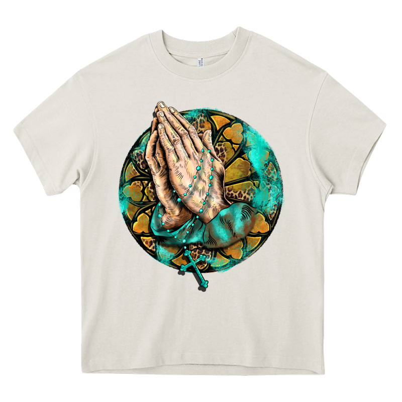 Western Praying Hands Prayer Rosary  Faith Cross Heavy Core Tee by BarkalooDesign | Teevron