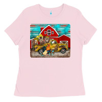 Bubblegum Pink western truck farm animals mousepad Ladies Tee - BarkalooDesign