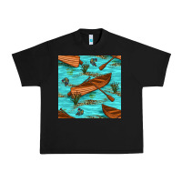Black Lake Canoe And Fish With Reeds And Leopard Seamless Pattern Bbs Urban Heavy Tee - BundleAndBundleShop