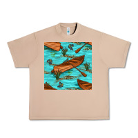 Burro Lake Canoe And Fish With Reeds And Leopard Seamless Pattern Bbs Urban Heavy Tee - BundleAndBundleShop