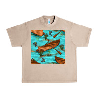 French Oak Lake Canoe And Fish With Reeds And Leopard Seamless Pattern Bbs Urban Heavy Tee - BundleAndBundleShop