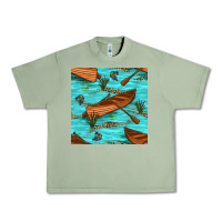 Oil Green Lake Canoe And Fish With Reeds And Leopard Seamless Pattern Bbs Urban Heavy Tee - BundleAndBundleShop