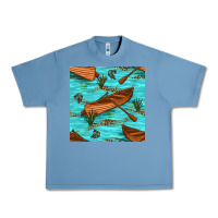 Pebble Blue Lake Canoe And Fish With Reeds And Leopard Seamless Pattern Bbs Urban Heavy Tee - BundleAndBundleShop