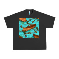 Pigment Black Lake Canoe And Fish With Reeds And Leopard Seamless Pattern Bbs Urban Heavy Tee - BundleAndBundleShop