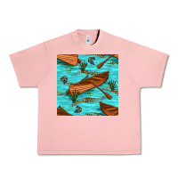 Salmon Lake Canoe And Fish With Reeds And Leopard Seamless Pattern Bbs Urban Heavy Tee - BundleAndBundleShop
