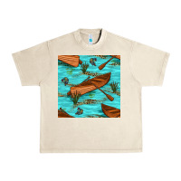 Lake Canoe And Fish With Reeds And Leopard Seamless Pattern Bbs Urban Heavy Tee | Teevron