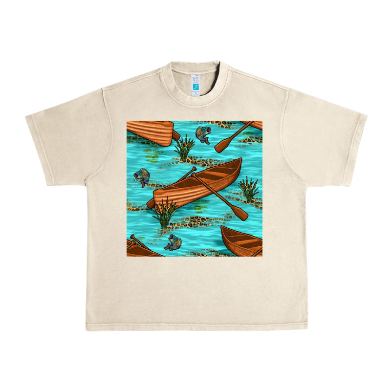 Lake Canoe And Fish With Reeds And Leopard Seamless Pattern Bbs Urban Heavy Tee by BundleAndBundleShop | Teevron