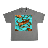 Tornado Lake Canoe And Fish With Reeds And Leopard Seamless Pattern Bbs Urban Heavy Tee - BundleAndBundleShop
