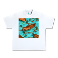 White Lake Canoe And Fish With Reeds And Leopard Seamless Pattern Bbs Urban Heavy Tee - BundleAndBundleShop