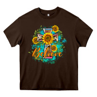 Chocolate Brown western belive sunflowers cross Heavy Core Tee - BarkalooDesign