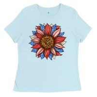 Baby Blue American Flag Sunflower Ladies Tee - LillyAllenDesigns