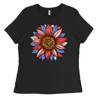 Black American Flag Sunflower Ladies Tee - LillyAllenDesigns