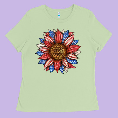 American Flag Sunflower Ladies Tee Designed By Lillyallendesigns