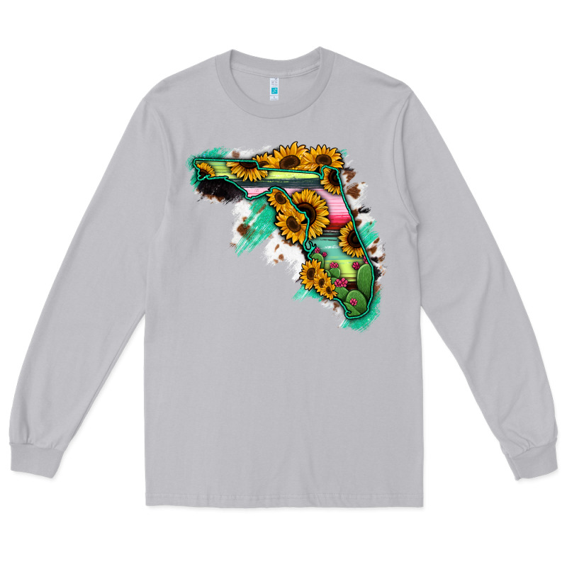 Florida Map With Sunflower And Serape Cactus Long Sleeve Tee by Bettercallsaul | Teevron