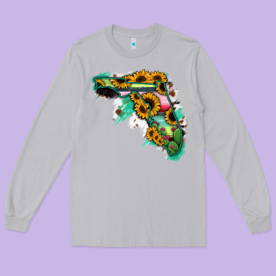 Florida Map With Sunflower And Serape Cactus Long Sleeve Tee Designed By Bettercallsaul