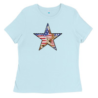 Baby Blue American Flag Star Ladies Tee - LillyAllenDesigns