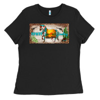 Black western howdy cowboy horse sunset weapon cactus leopard  license plate Ladies Tee - BarkalooDesign