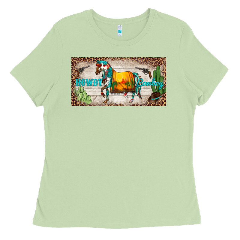 Western Howdy Cowboy Horse Sunset Weapon Cactus Leopard  License Plate Ladies Tee by BarkalooDesign | Teevron