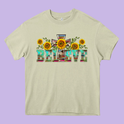Western Believe Sunflowers Flowers Heavy Core Tee Designed By Barkaloodesign