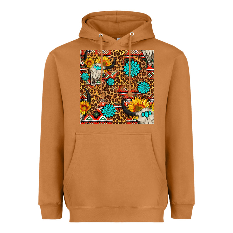 Western Aztec Bull Skull Seamless Pattern Heavyweight Hoodie by FaDigitalArtStudio | Teevron