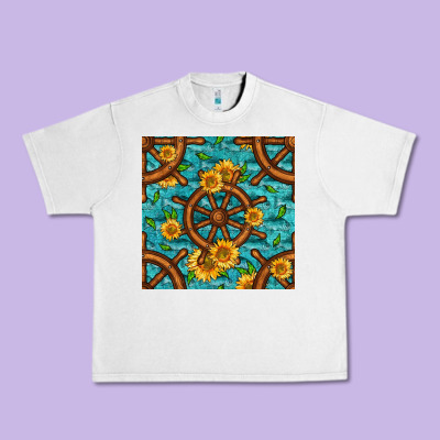 Lake Boat Rudder And Sunflowers Seamless Pattern Urban Heavy Tee Designed By Bundleandbundleshop
