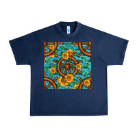 Navy Lake Boat Rudder And Sunflowers Seamless Pattern Urban Heavy Tee - BundleAndBundleShop