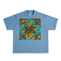 Pebble Blue Lake Boat Rudder And Sunflowers Seamless Pattern Urban Heavy Tee - BundleAndBundleShop