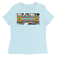 Baby Blue western cowhide serape sunflower mama license plate Ladies Tee - BarkalooDesign