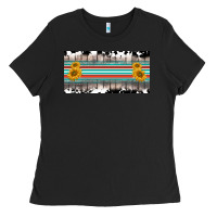 Black western cowhide serape sunflower mama license plate Ladies Tee - BarkalooDesign