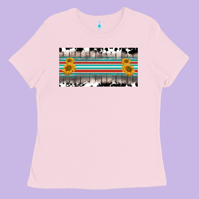 Western Cowhide Serape Sunflower Mama License Plate Ladies Tee Designed By Barkaloodesign