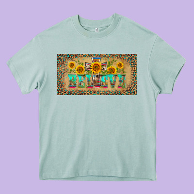 Western Believe Leopard Aztek License Plate Template Heavy Core Tee Designed By Barkaloodesign